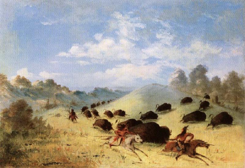George Catlin Comanche Indians Chasing Buffalo with Lances and Bows Sweden oil painting art